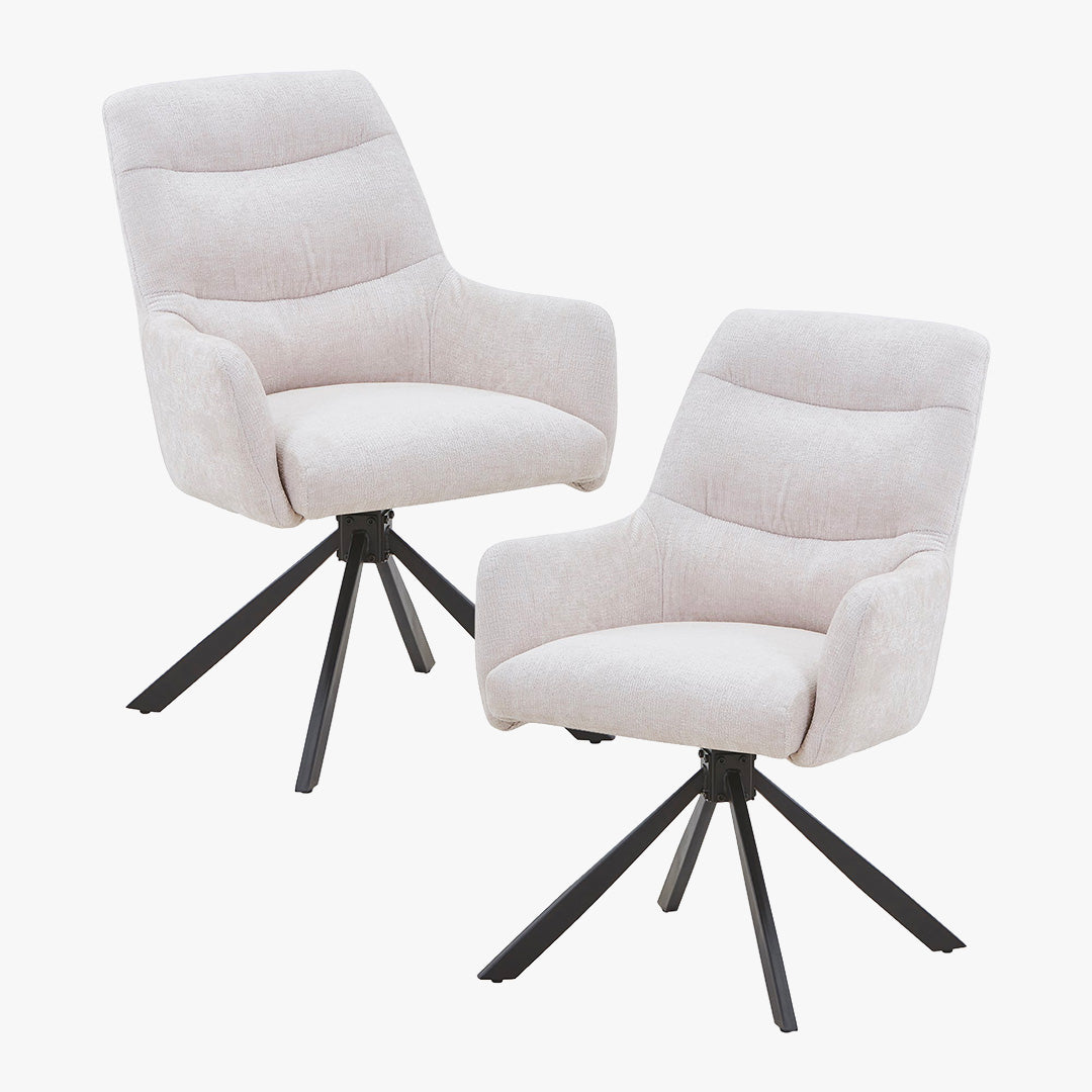 ASHLY Lot de 2 chaises pivotantes en tissu beige pieds en métal noir