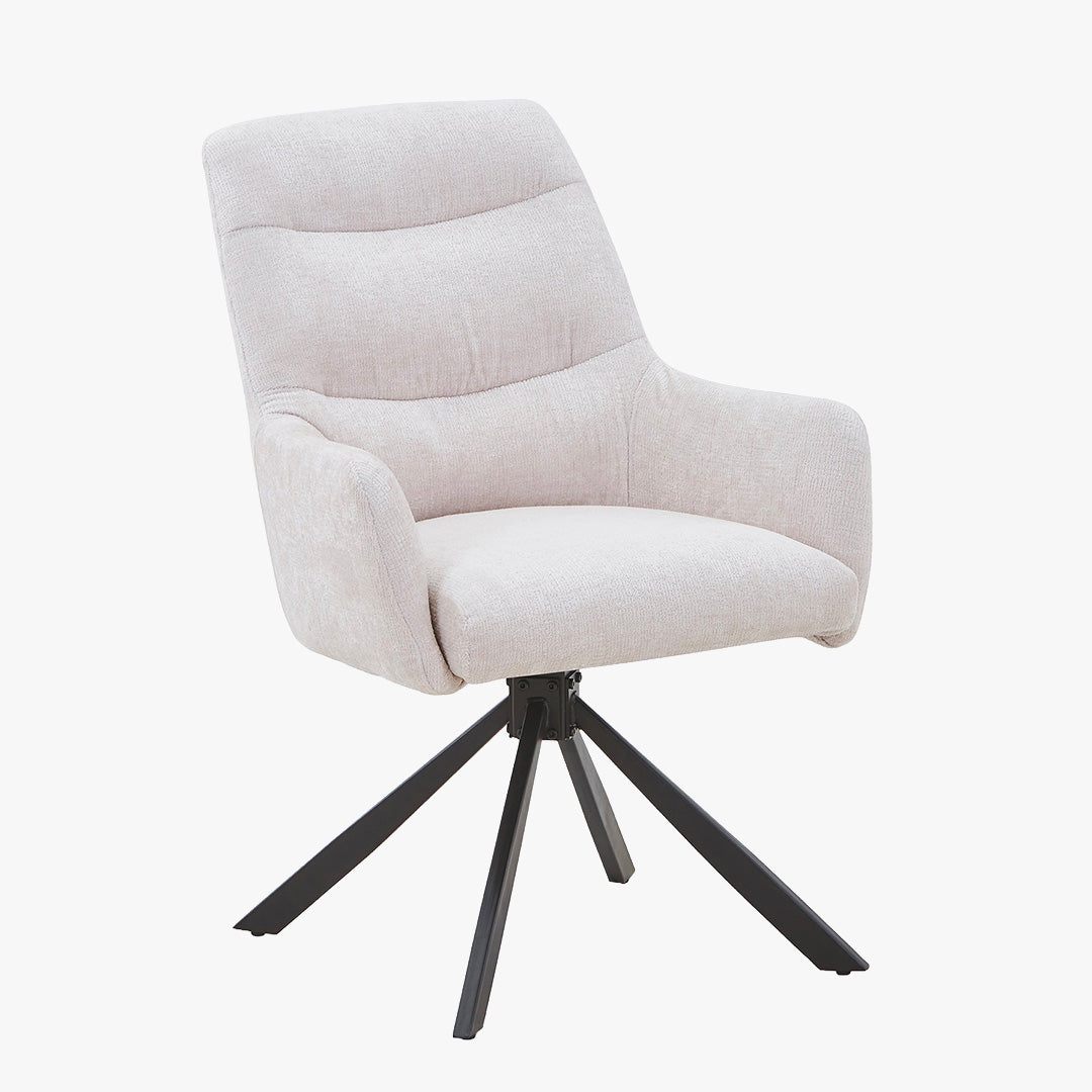 ASHLY Lot de 2 chaises pivotantes en tissu beige pieds en métal noir