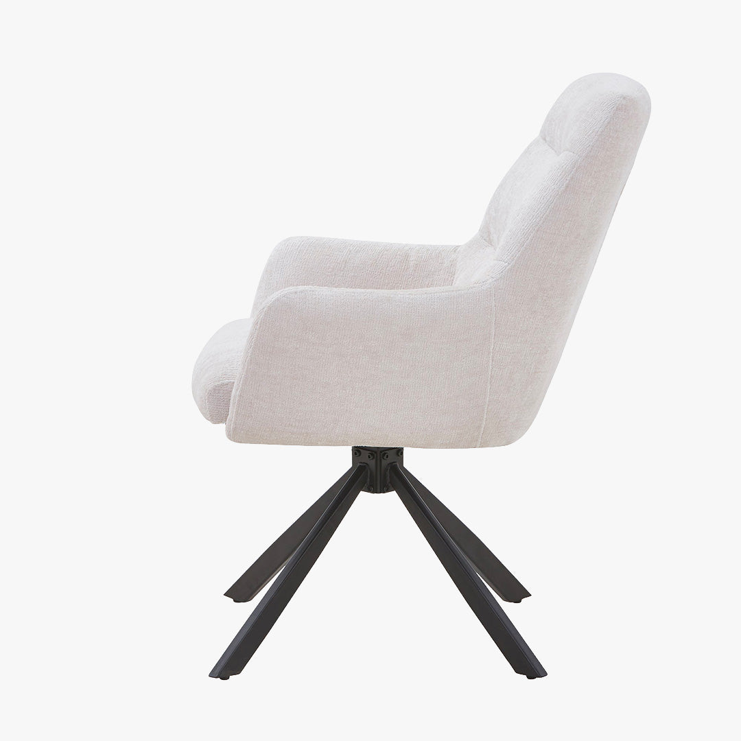 ASHLY Lot de 2 chaises pivotantes en tissu beige pieds en métal noir