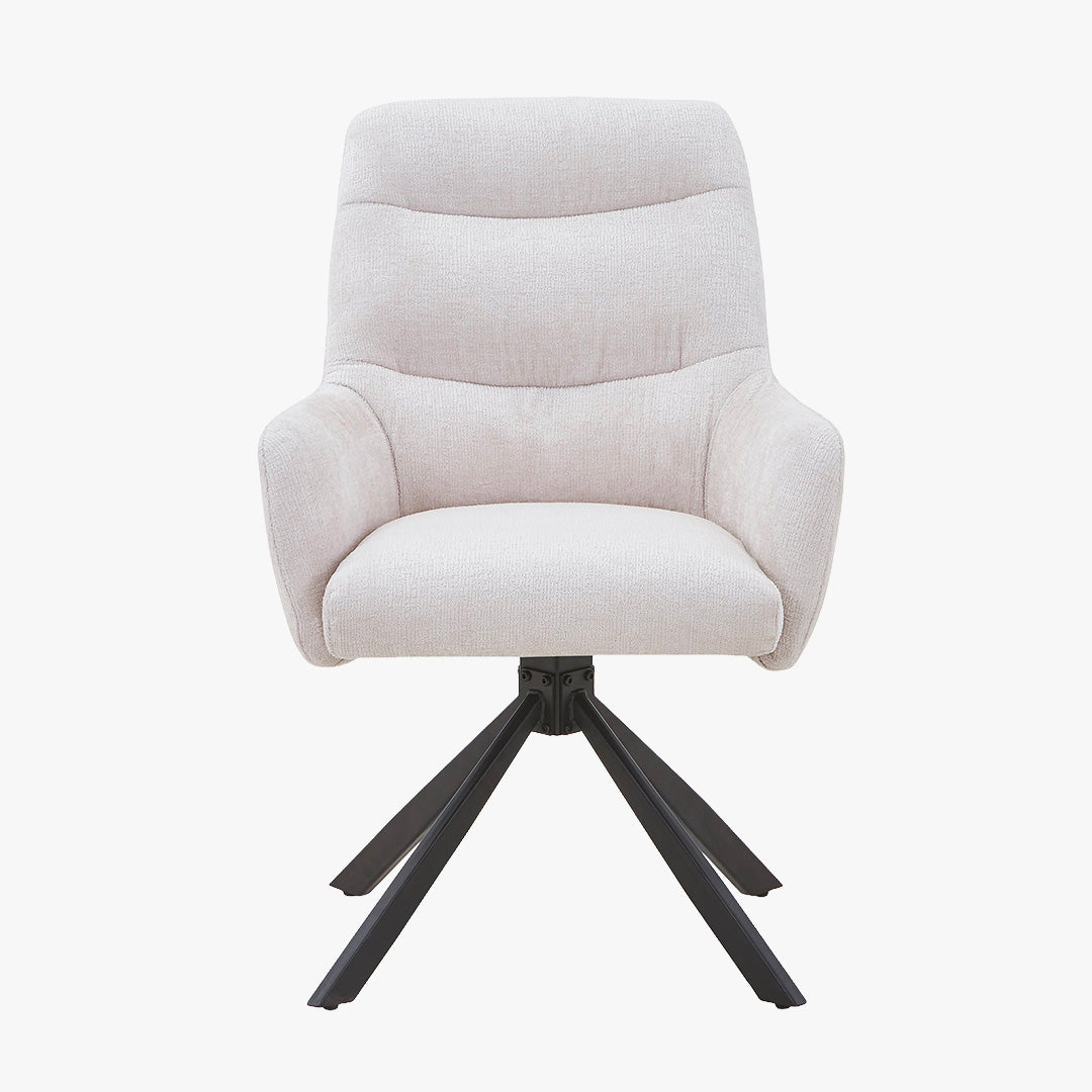 ASHLY Lot de 2 chaises pivotantes en tissu beige pieds en métal noir