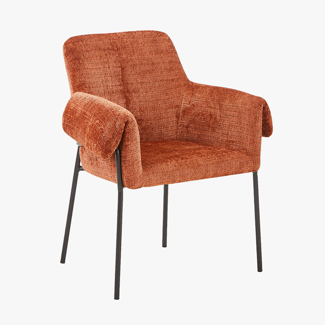 SARA Chaise en tissu terracotta pieds en métal noir