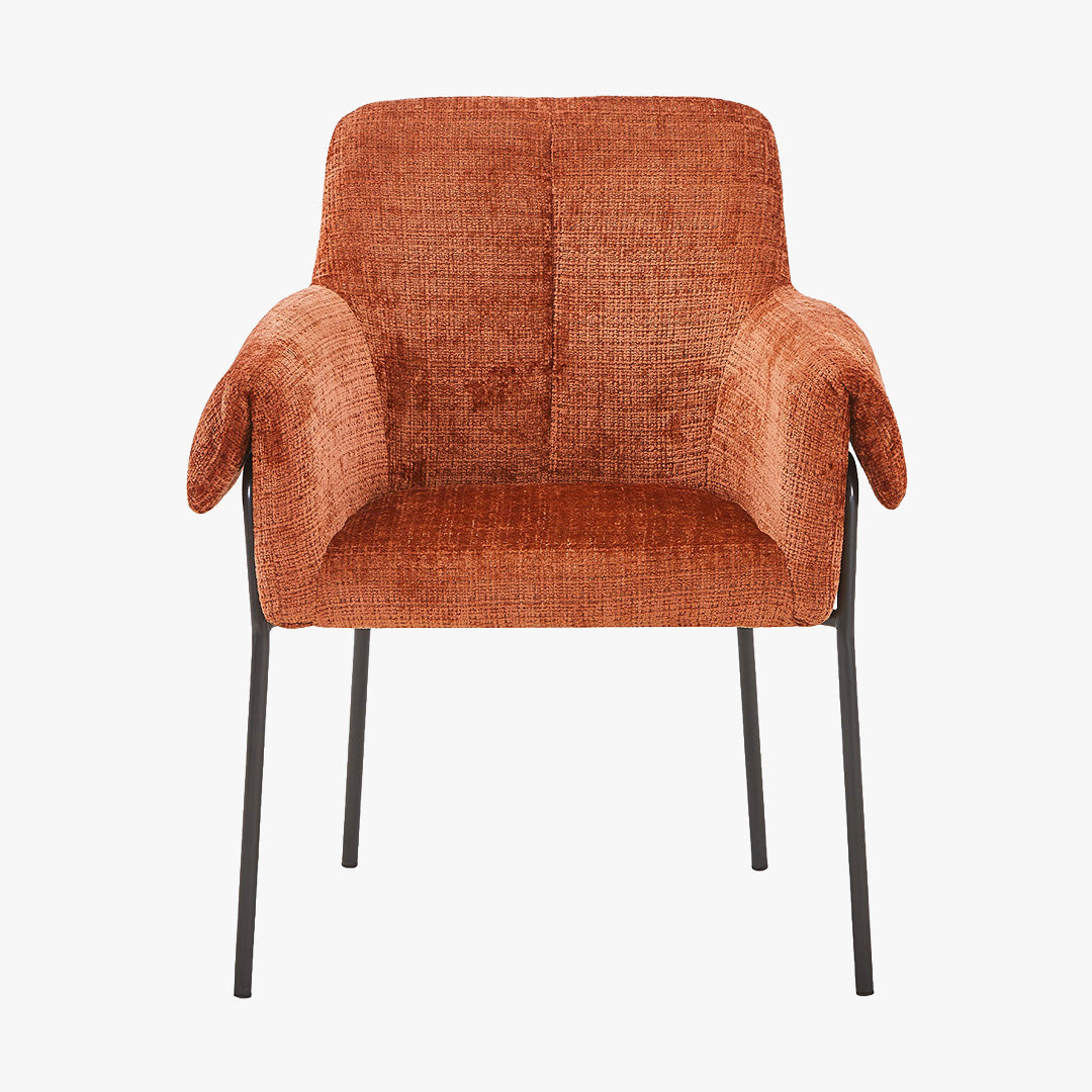 SARA Chaise en tissu terracotta pieds en métal noir