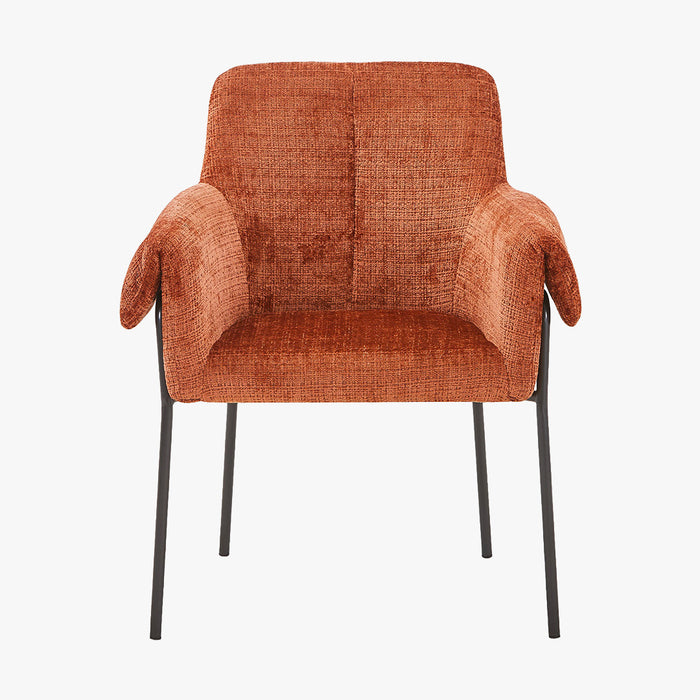 SARA Chaise en tissu terracotta pieds en métal noir