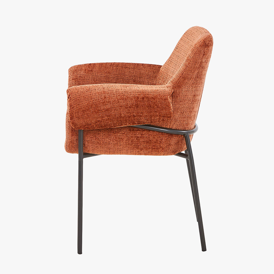 SARA Chaise en tissu terracotta pieds en métal noir