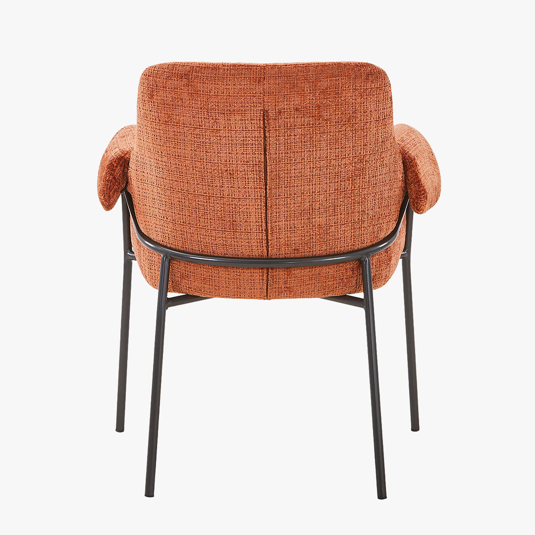 SARA Chaise en tissu terracotta pieds en métal noir