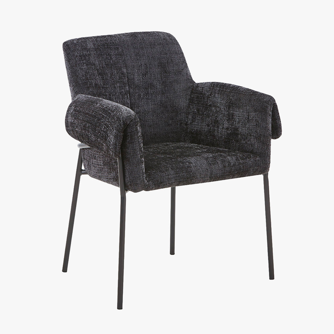 SARA Chaise en tissu noir pieds en métal noir