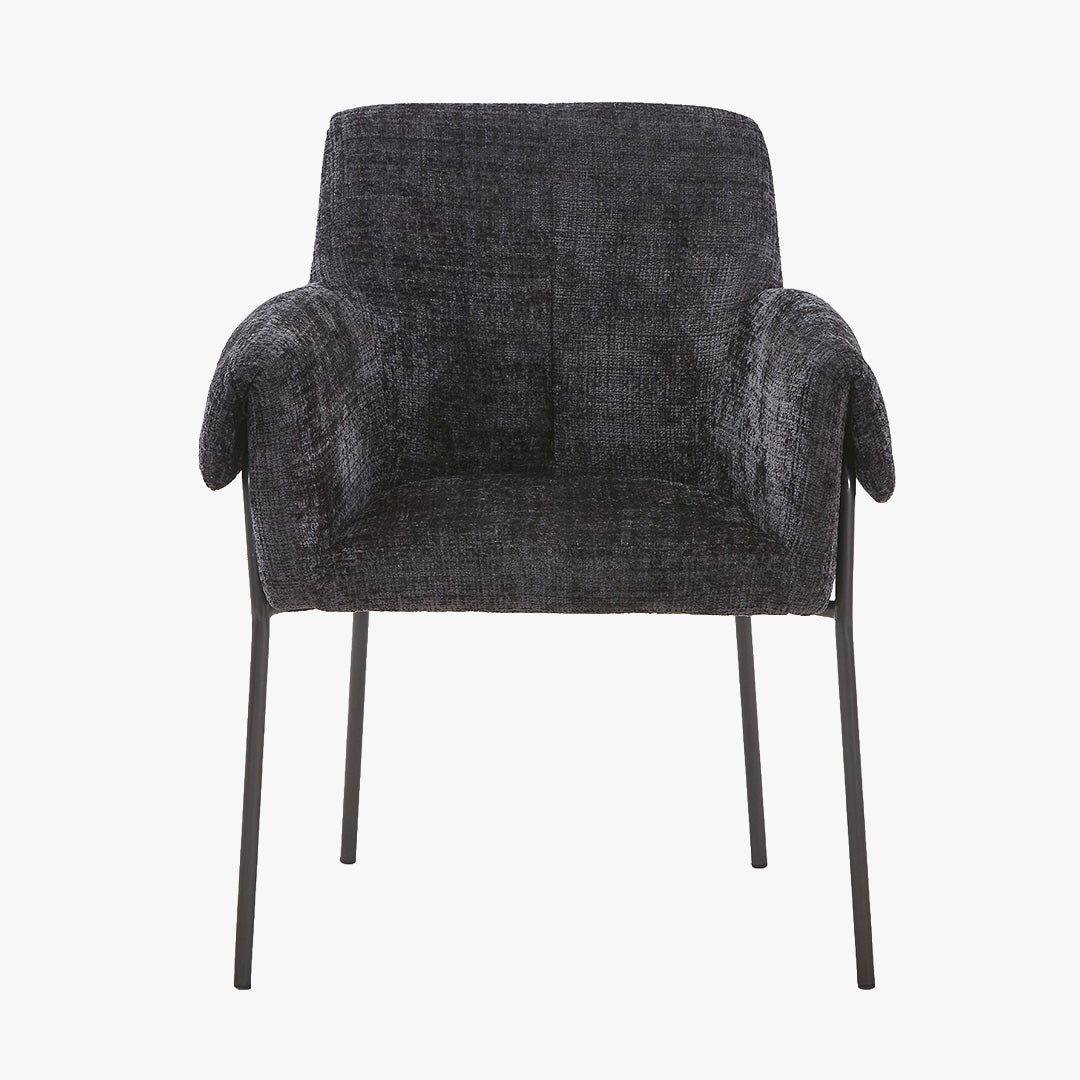 SARA Chaise en tissu noir pieds en métal noir