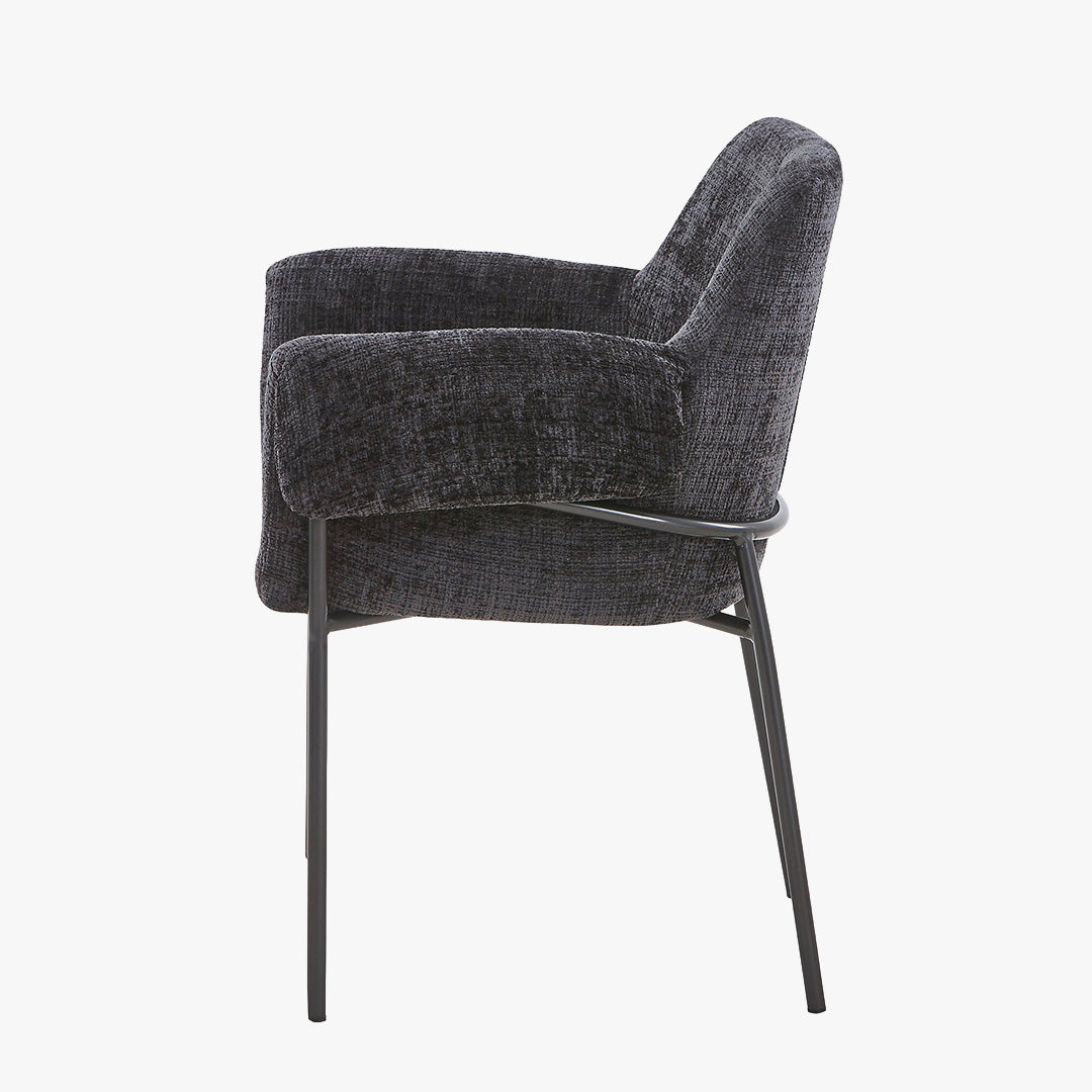 SARA Chaise en tissu noir pieds en métal noir