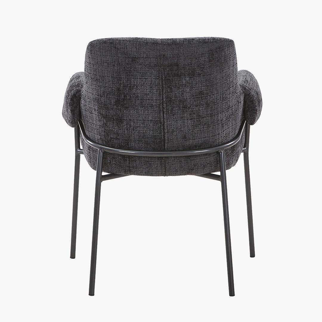 SARA Chaise en tissu noir pieds en métal noir