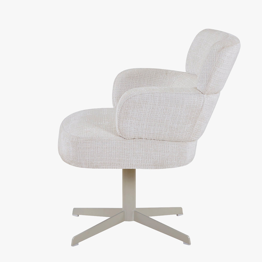 NEJYA Fauteuil en tissu blanc écru pieds en métal gris