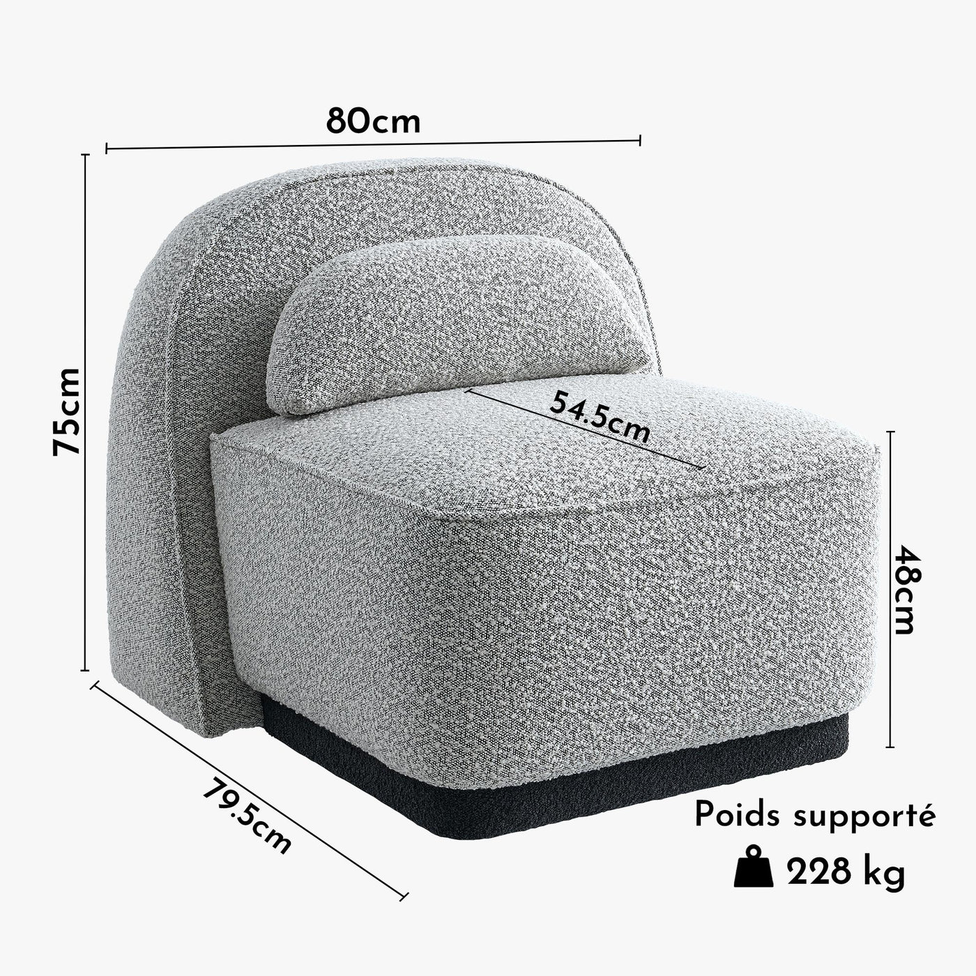 BERY Fauteuil pivotant en tissu bouclette gris