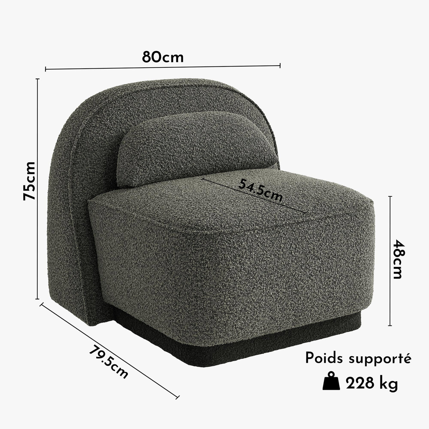 BERY Fauteuil pivotant en tissu bouclette vert