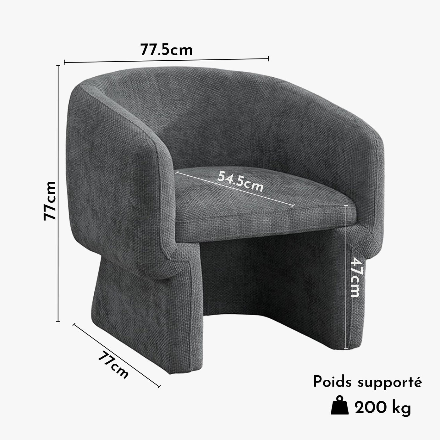 KAYLI Fauteuil cabriolet en tissu gris