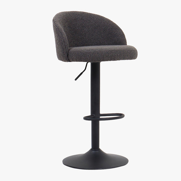 ARIA Lot de 2 tabourets en tissu bouclette gris anthracite piètement métal noir