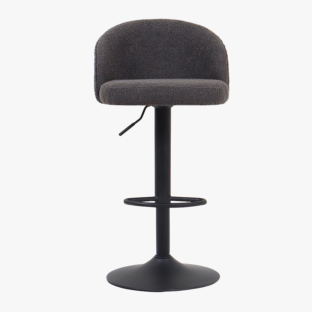ARIA Lot de 2 tabourets en tissu bouclette gris anthracite piètement métal noir