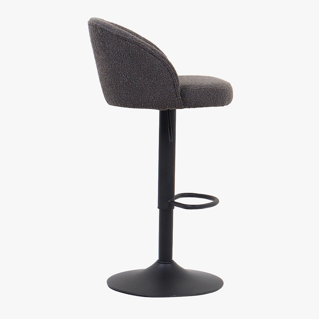 ARIA Lot de 2 tabourets en tissu bouclette gris anthracite piètement métal noir