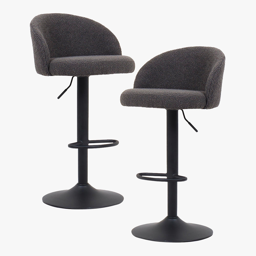 ARIA Lot de 2 tabourets en tissu bouclette gris anthracite piètement métal noir