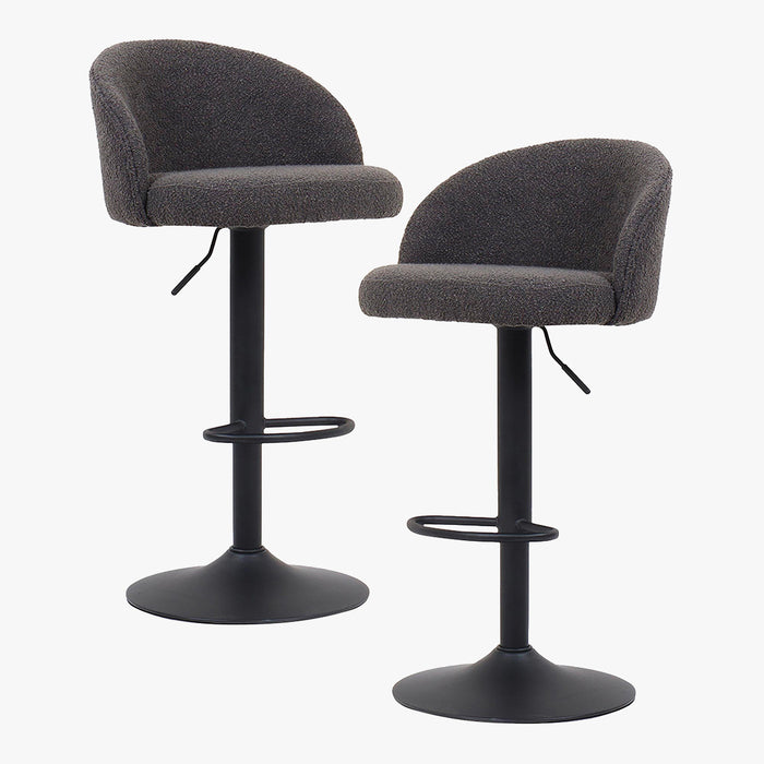 ARIA Lot de 2 tabourets en tissu bouclette gris anthracite piètement métal noir