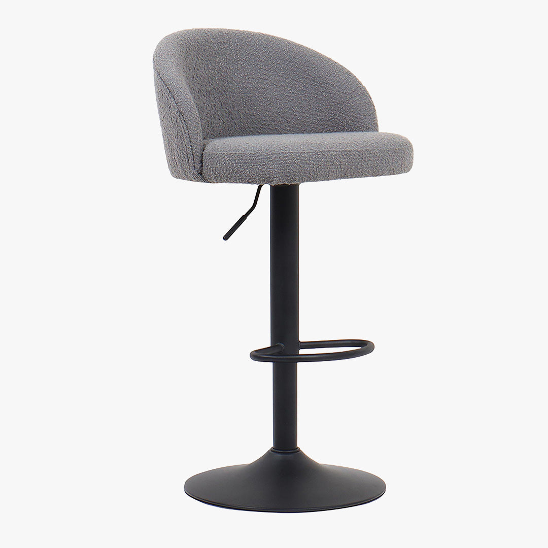 ARIA Lot de 2 tabourets en tissu bouclette gris clair piètement métal noir