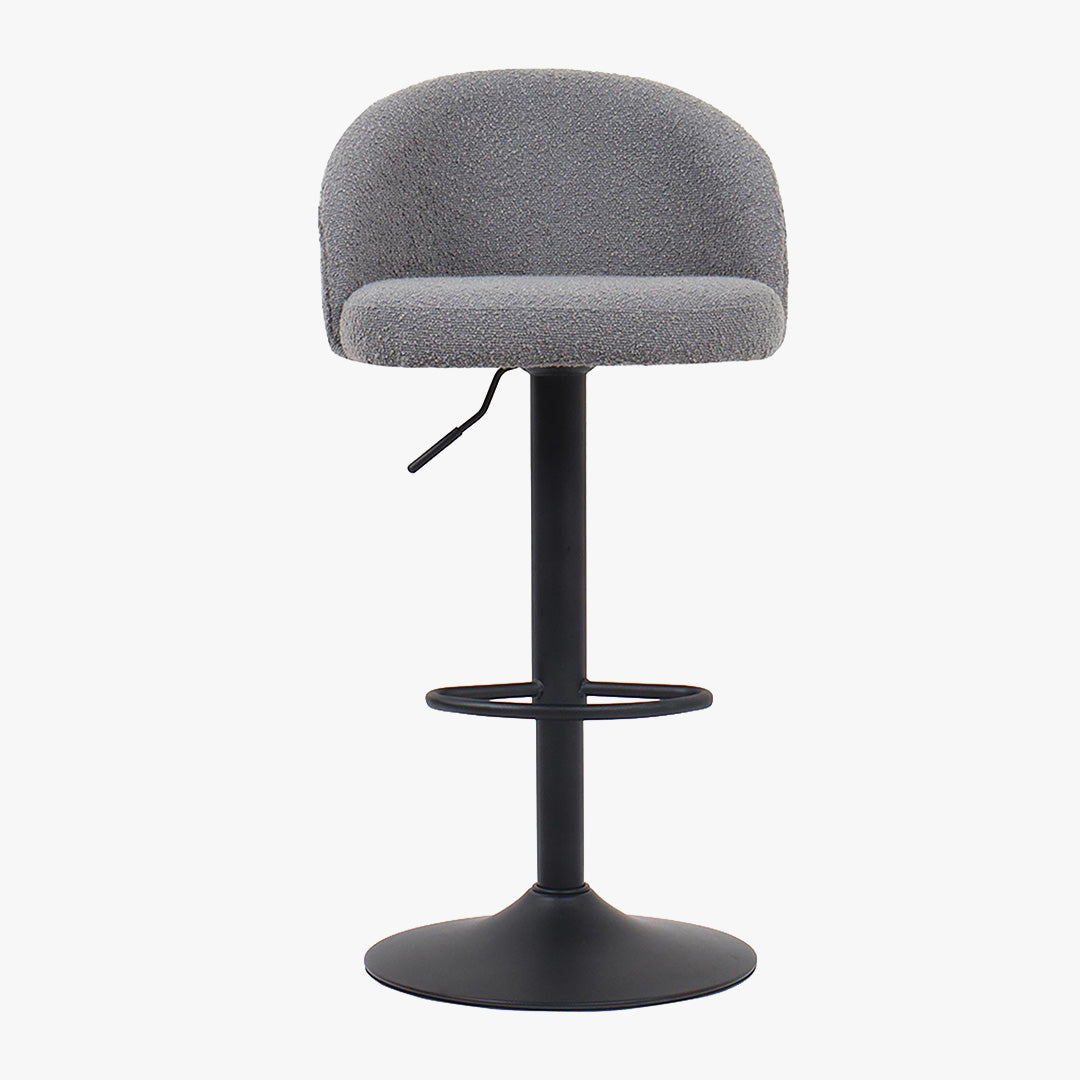 ARIA Lot de 2 tabourets en tissu bouclette gris clair piètement métal noir