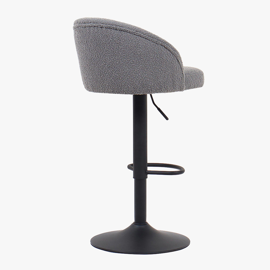 ARIA Lot de 2 tabourets en tissu bouclette gris clair piètement métal noir