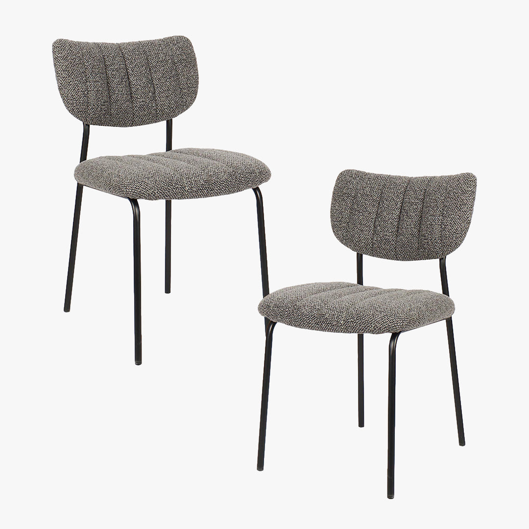 JAYDA Lot de 2 chaises en tissu gris foncé piètement métal noir