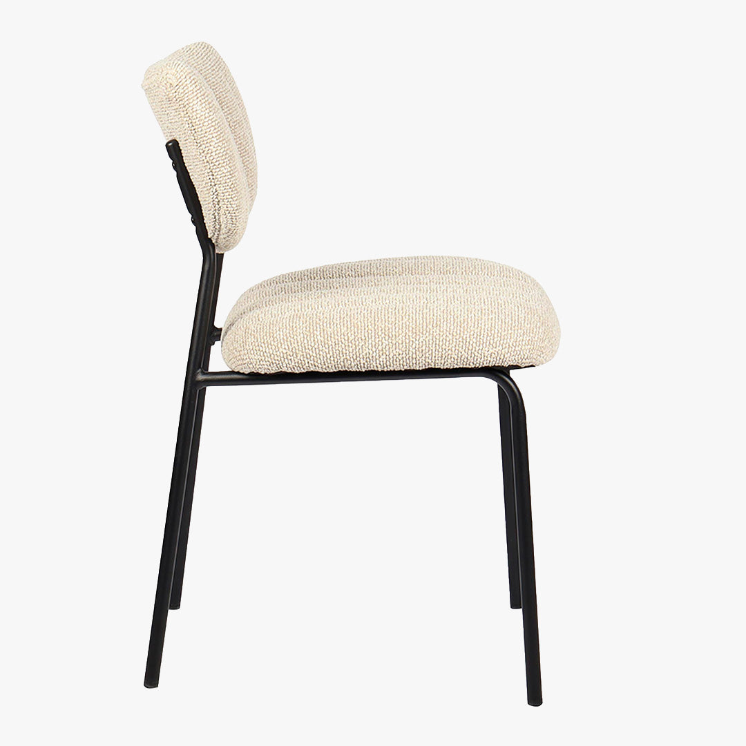 JAYDA Lot de 2 chaises en tissu beige piètement métal noir