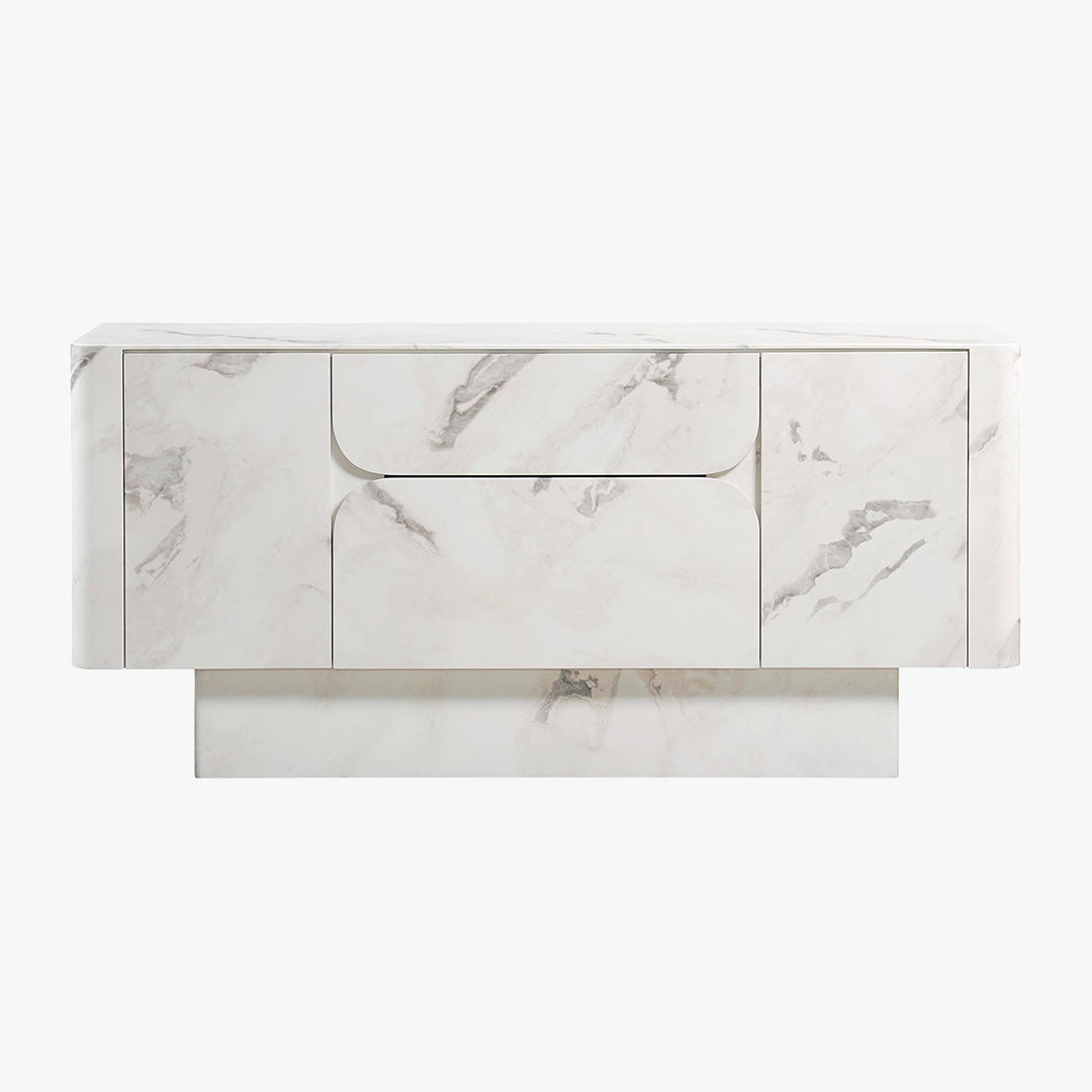 MIRA Buffet enfilade 2 portes 2 tiroirs marbre d'ingénierie blanc