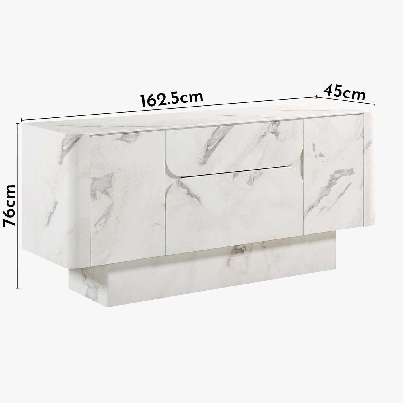 MIRA Buffet enfilade 2 portes 2 tiroirs marbre d'ingénierie blanc