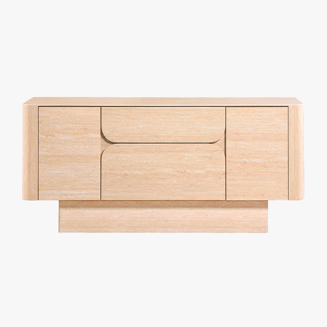 MIRA Buffet enfilade 2 portes 2 tiroirs marbre d'ingénierie couleur travertin