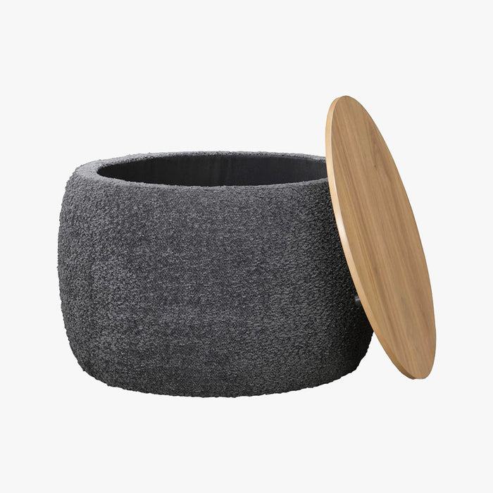 YUNIA Pouf rond coffre effet peau de mouton gris foncé