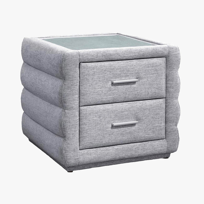 MEZZA Table de chevet 2 tiroirs tissu chiné gris