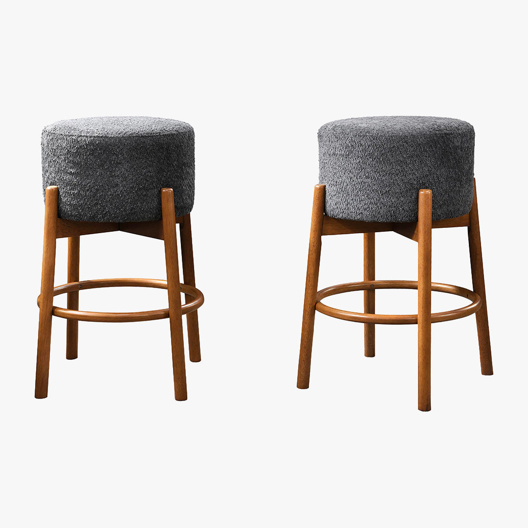 SULLY Lot de 2 tabourets effet peau de mouton gris foncé et bois clair