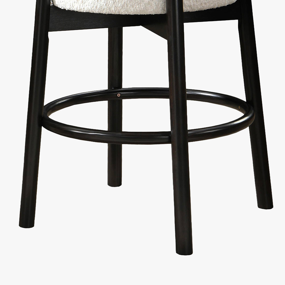 SULLY Lot de 2 tabourets effet peau de mouton blanc et bois noir