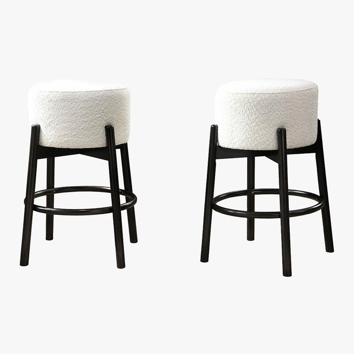 SULLY Lot de 2 tabourets effet peau de mouton blanc et bois noir