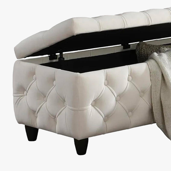 CASTRIA Banquette coffre capitonné en velours écru