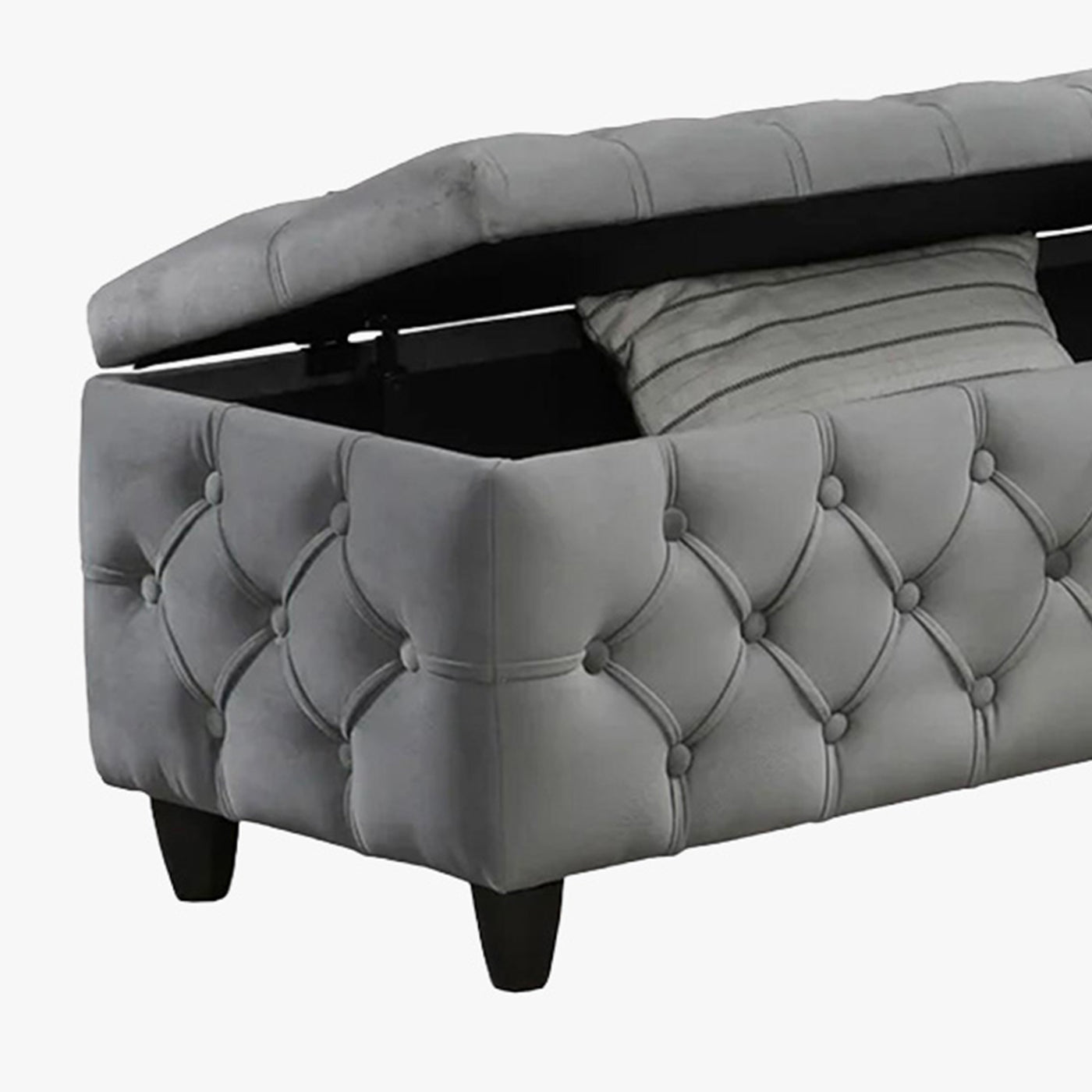 CASTRIA Banquette coffre capitonné en velours gris foncé