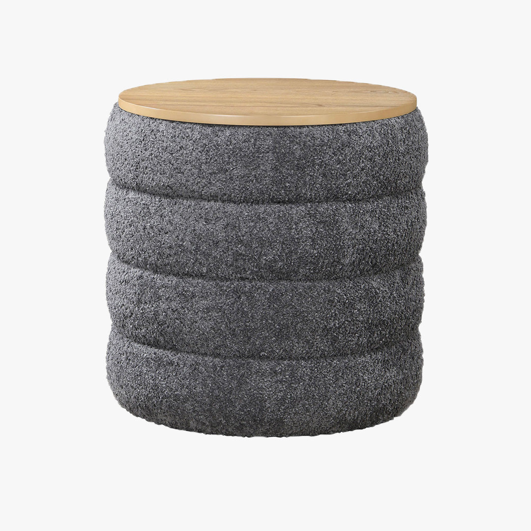 ARTA Pouf coffre effet peau de mouton gris foncé et bois