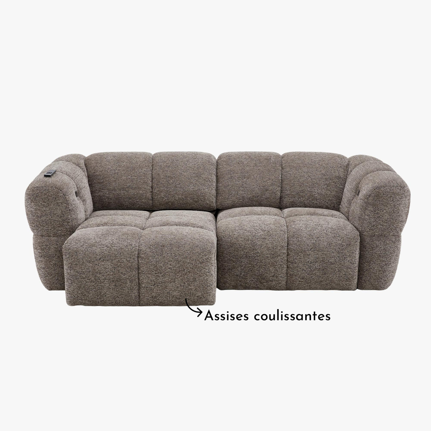 NALA Canapé 3 places relax électrique avec assises coulissantes en tissu taupe