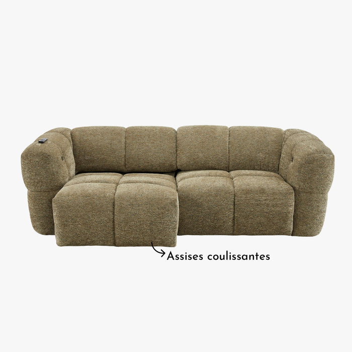 NALA Canapé 3 places relax électrique avec assises coulissantes en tissu vert