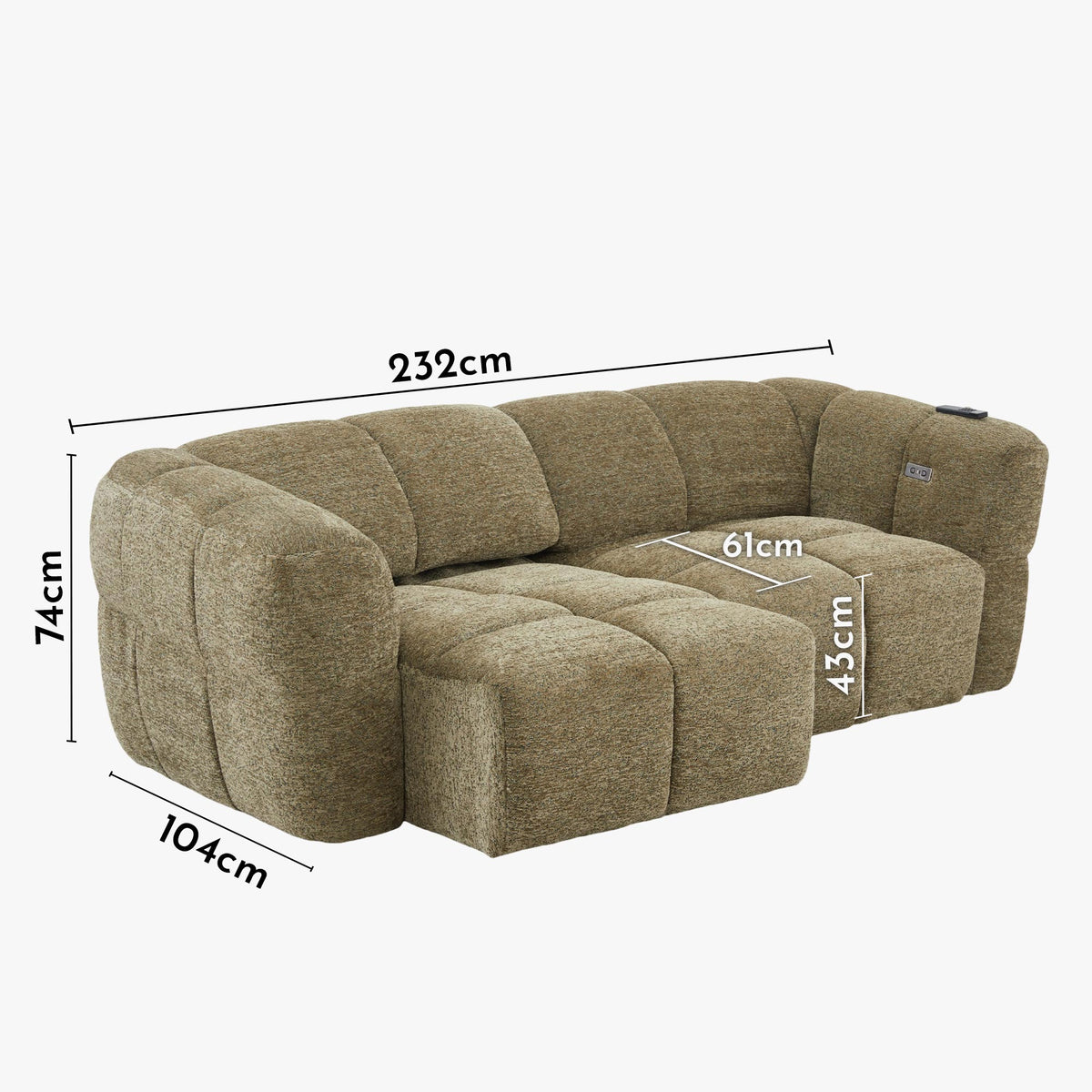 NALA Canapé 3 places relax électrique avec assises coulissantes en tissu vert