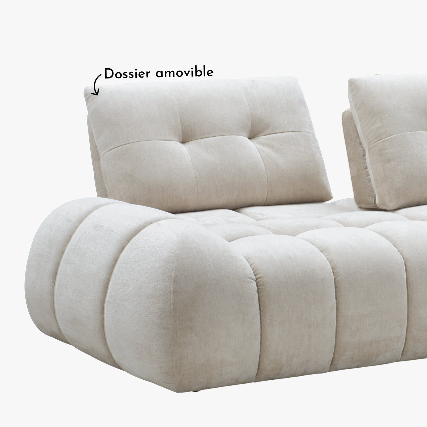 canapé 3 places en tissu beige capitonné
