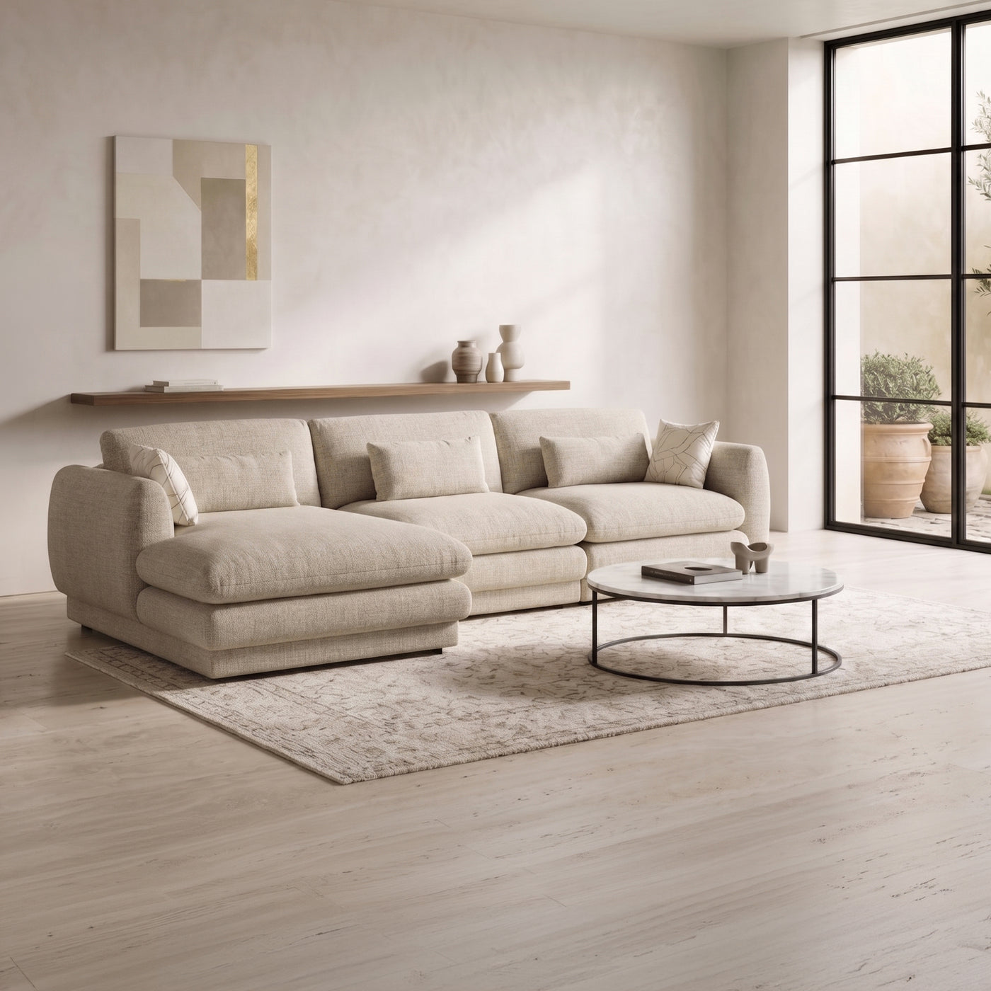 KENDAL Canapé d'angle en tissu taupe - Angle gauche