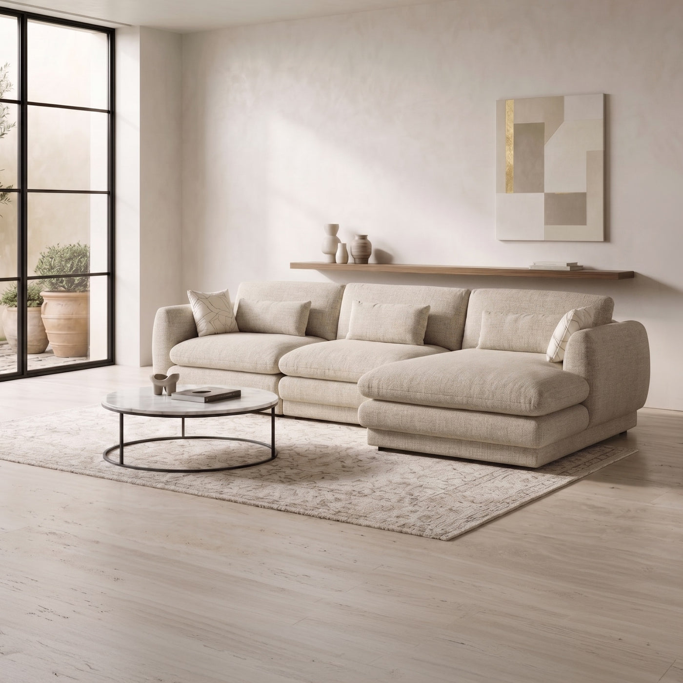 KENDAL Canapé d'angle en tissu taupe - Angle droit