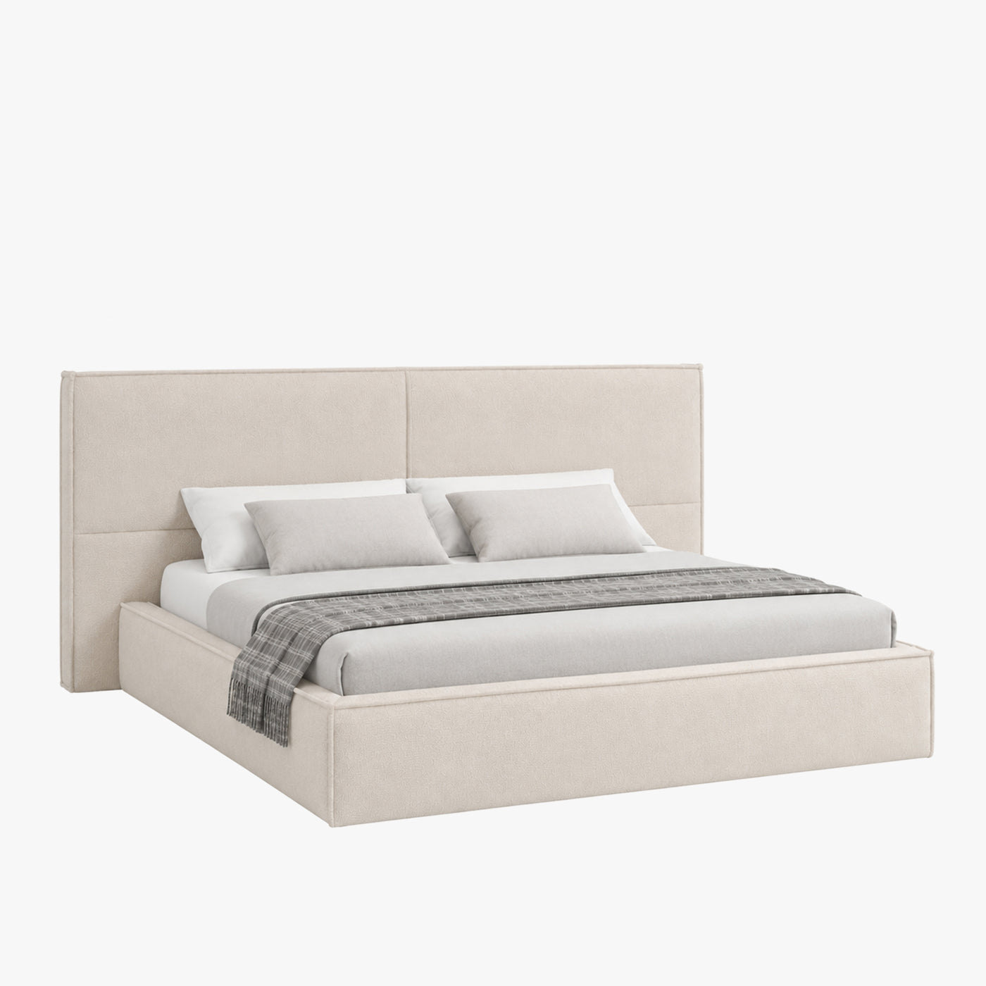 ELANA Lit double en tissu beige avec coffre 180x200 cm