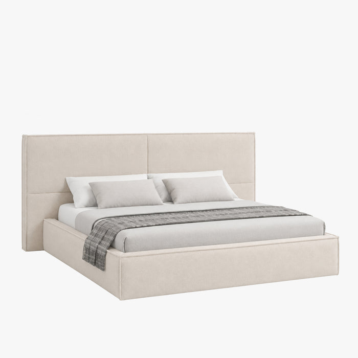 ELANA Lit double en tissu beige avec coffre 160x200 cm