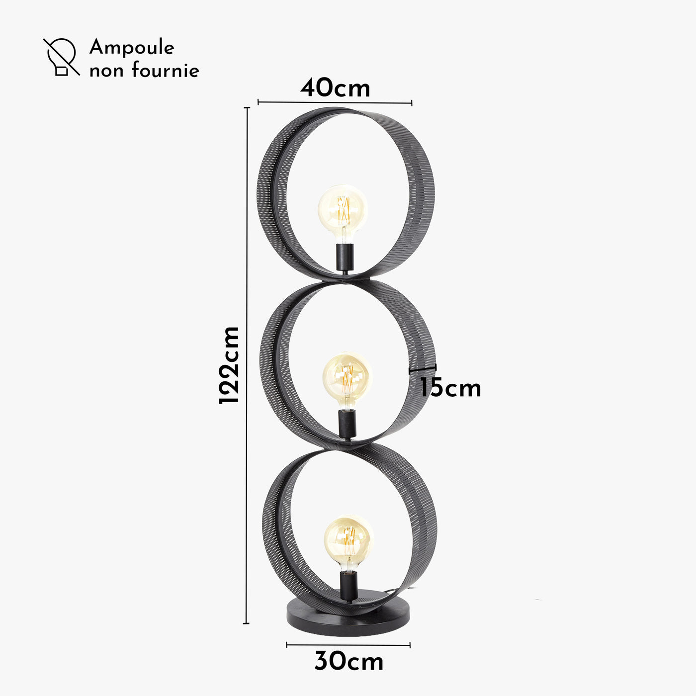 KENA Lampadaire 3 ampoules en métal gris foncé 40x120 cm