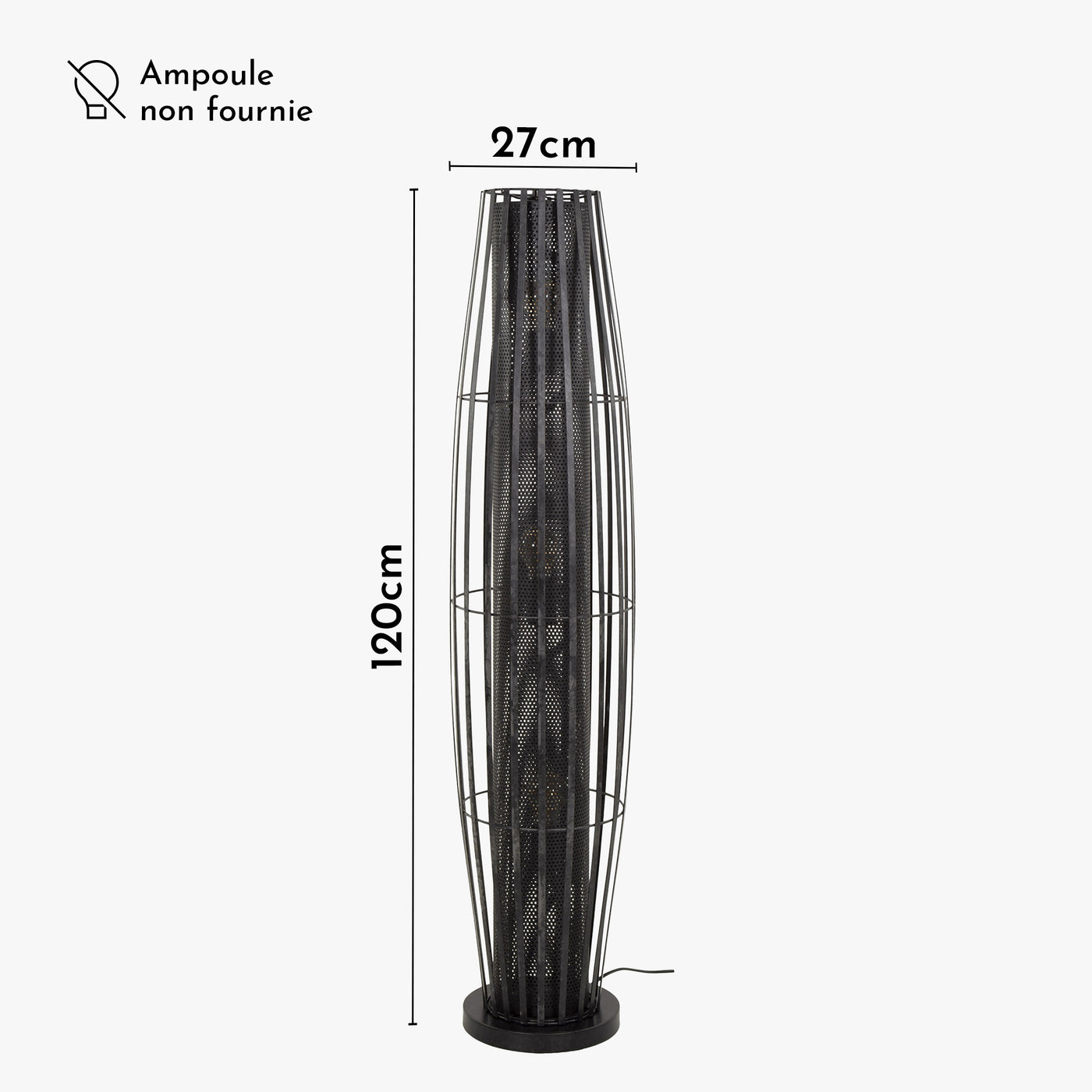 LIORA Lampadaire cylindrique 3 lampes en métal gris foncé 27x120 cm