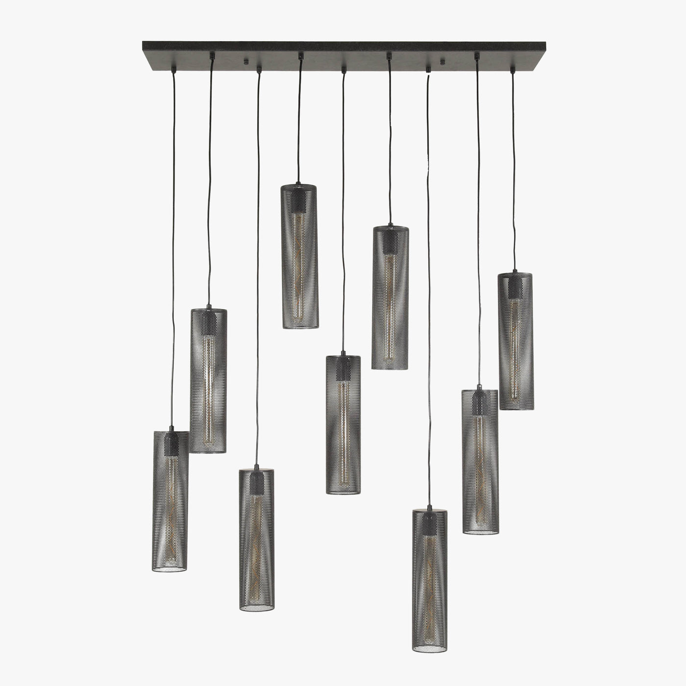 GINO Suspension en tube 9 lampes ajustables en métal noir 100x150 cm