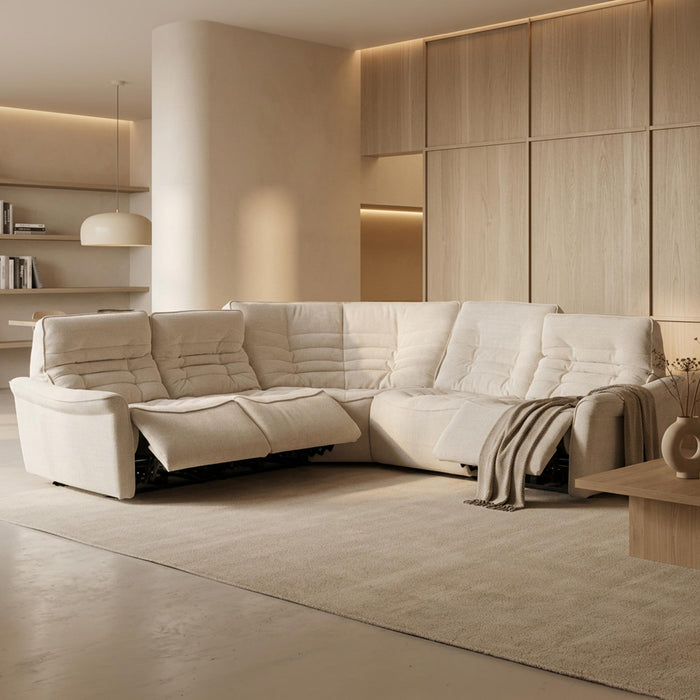 CHILLY Canapé d'angle relax électrique réversible en tissu beige